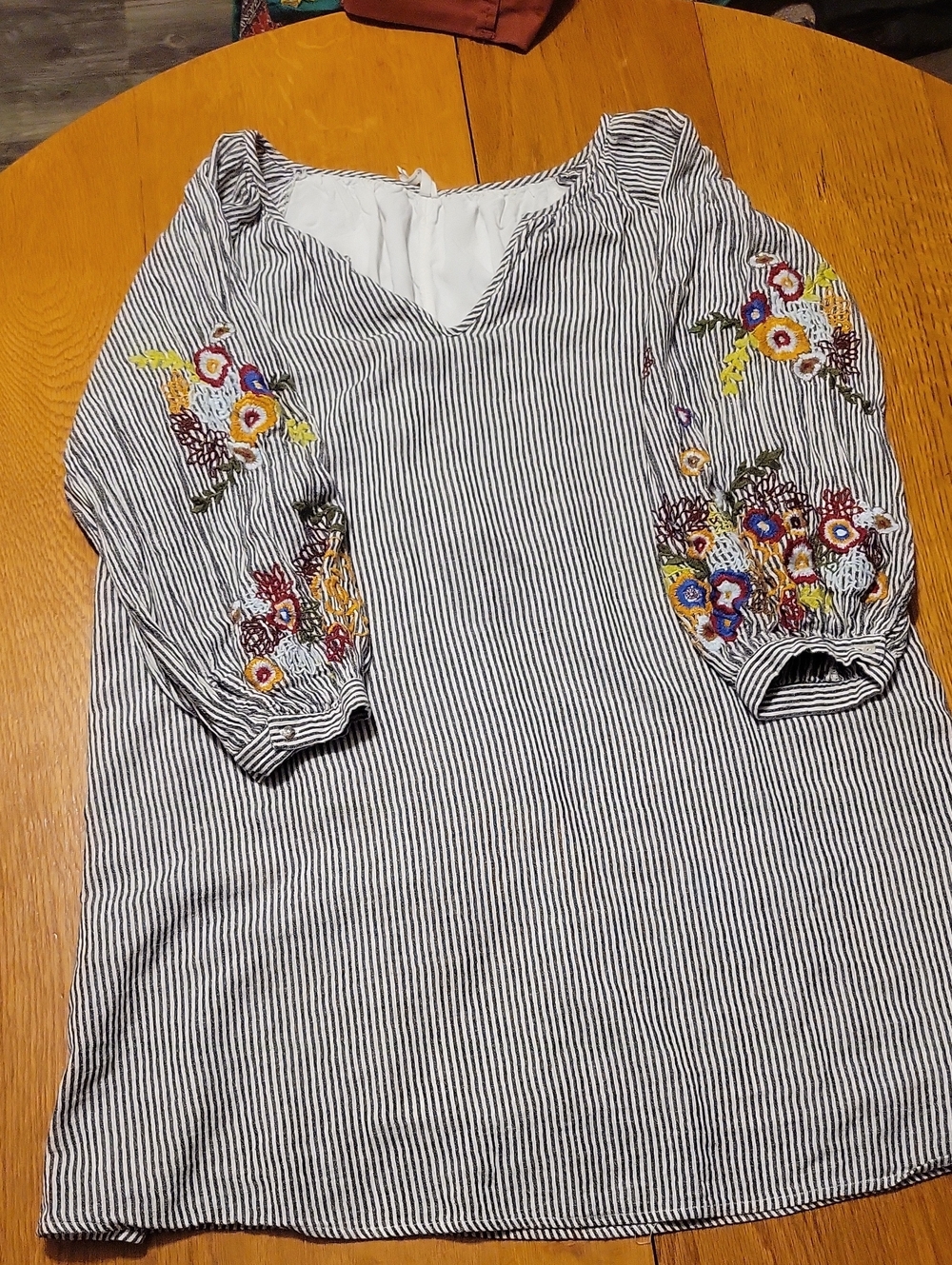Anthropologie Black & White Striped Tunic with Multicolor Floral Embroidery
